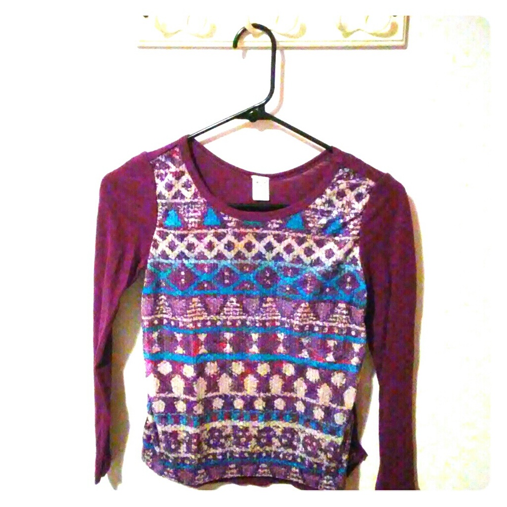Purple long sleeve sequins shirt